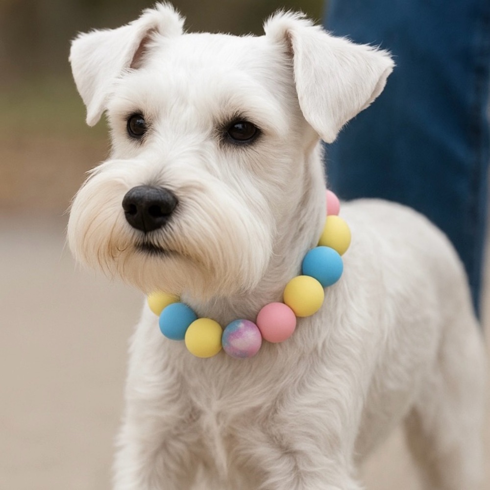 Handmade S Pink, Yellow, & Blue Beaded Dog Collar with 🌈 Accent, Size 11.5”